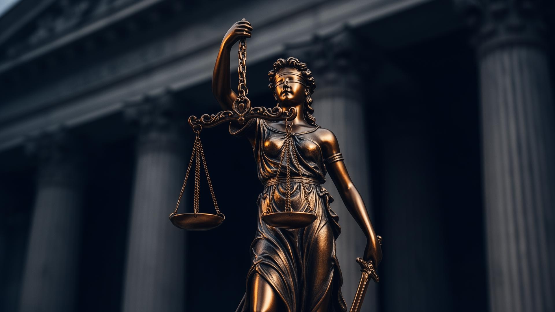 Lady Justice statue with scales and sword